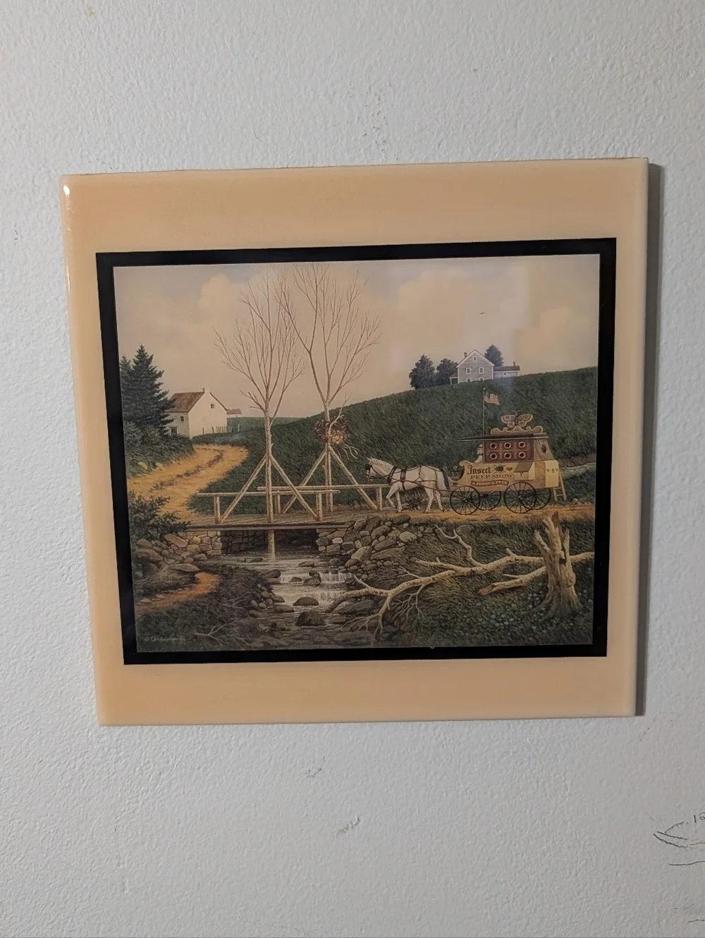 Americana Vintage Charles Wysocki Tile Wall Art Insect Peek Show Country EUC